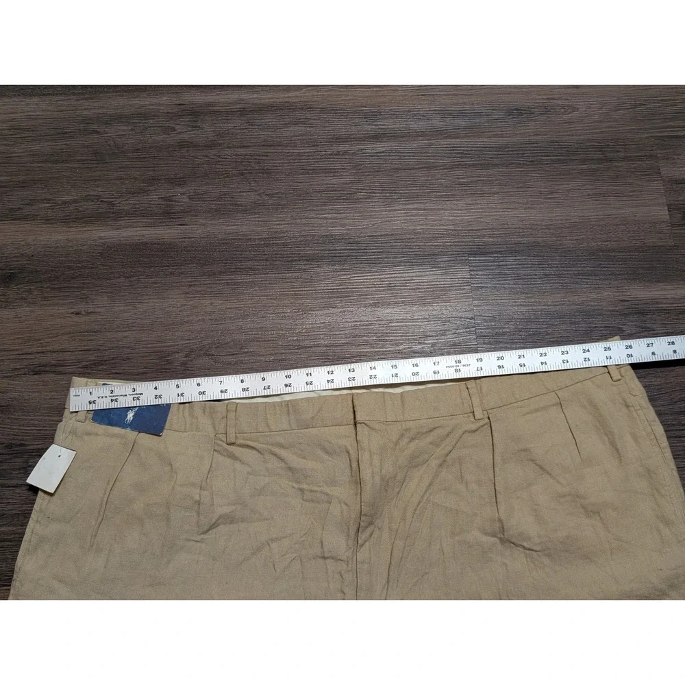 Polo Ralph Lauren‎ Mens Big and Tall 54x34 Tan 100% Linen Pleated Cuffed Pants